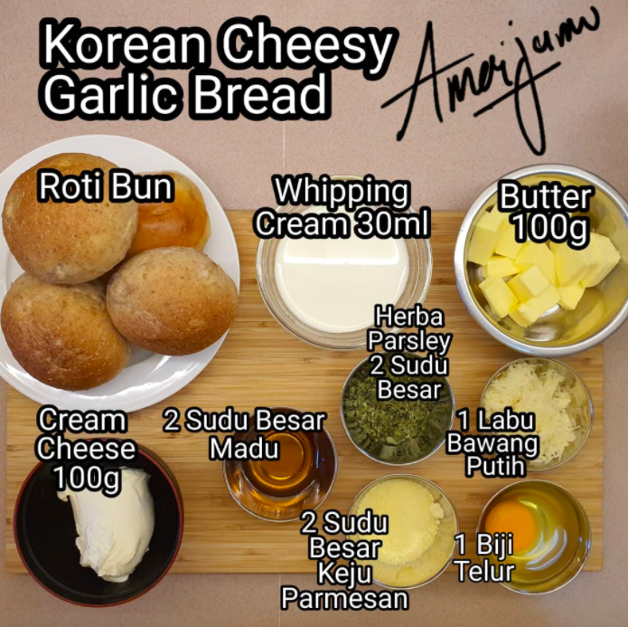 Resepi Korean Cheesy Garlic Bread Viral Paling Senang Gebu Berkrim