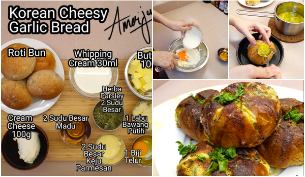 Resepi Korean Cheesy Garlic Bread Viral Paling Senang 