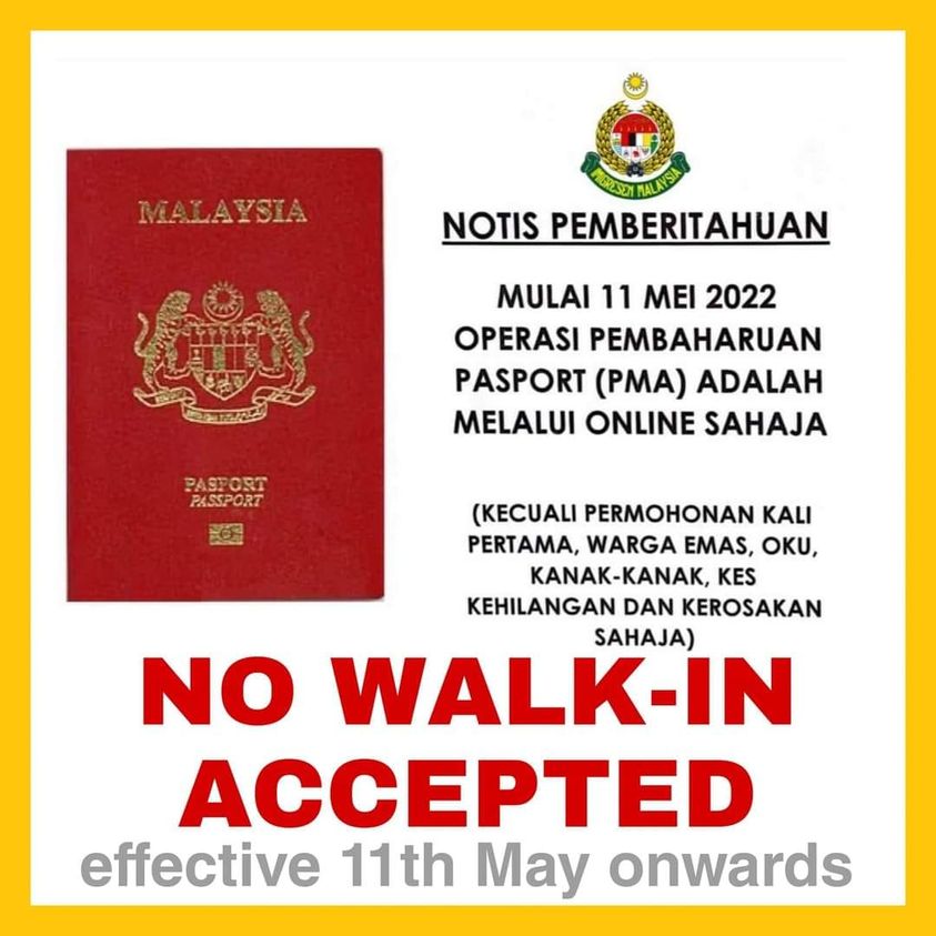 Perbaharui Pasport Hanya Melalui Atas Talian Mulai 11 Mei 2022. Ini Cara-Caranya