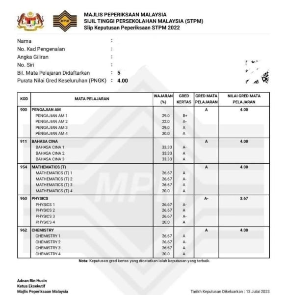 keputusan STPM 2025