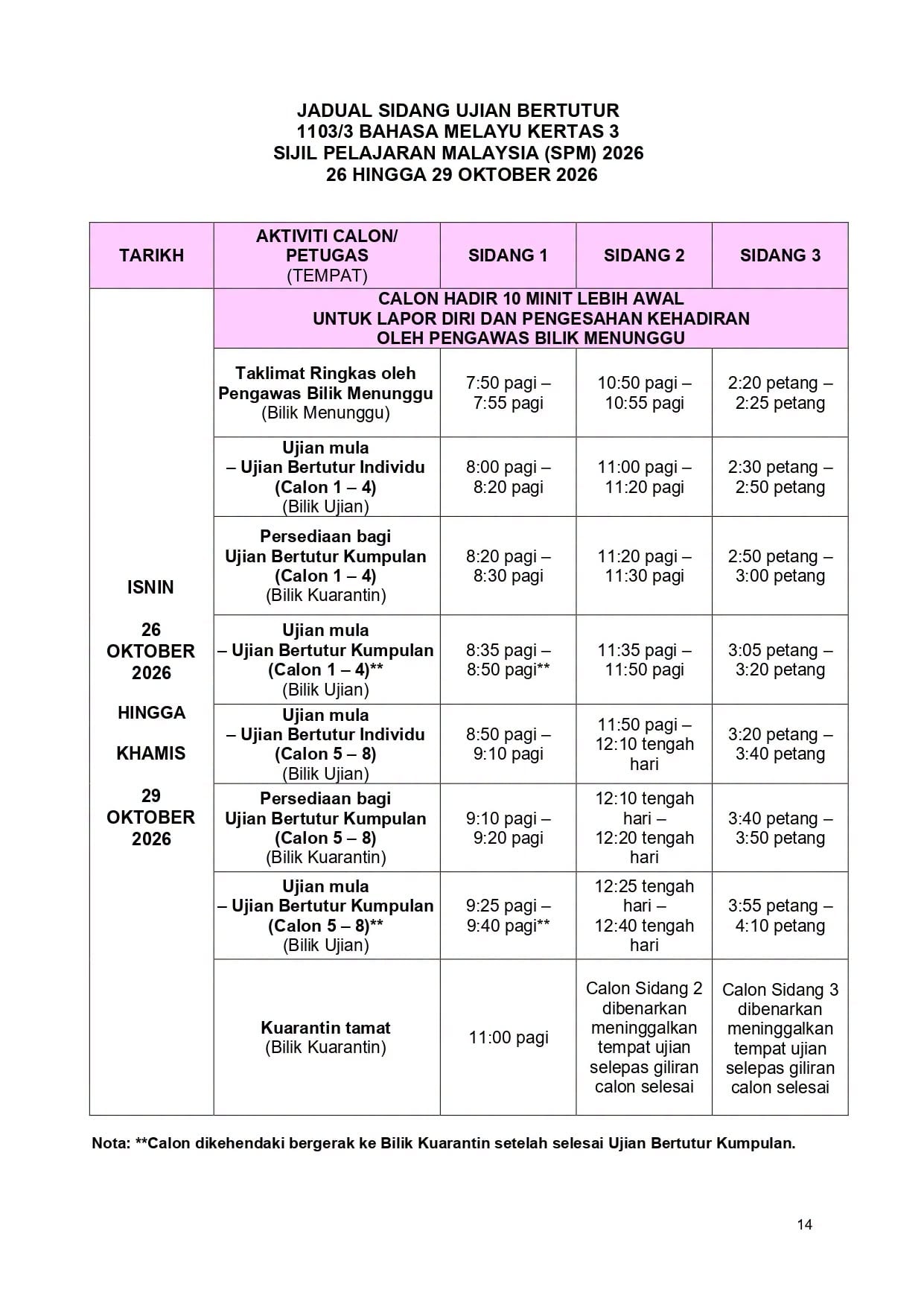 JADUAL WAKTU PEPERIKSAAN