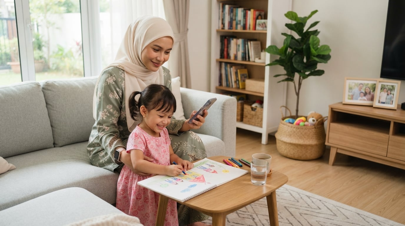 ibu bapa moden menggunakan gajet parenting untuk mengurus anak