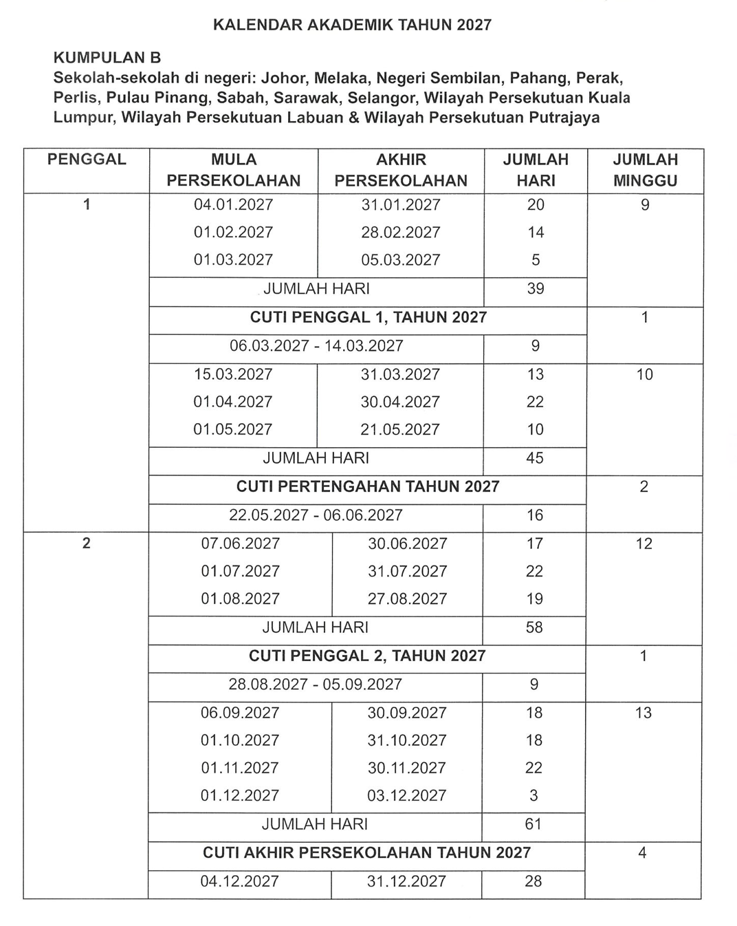 KALENDAR AKADEMIK 2027