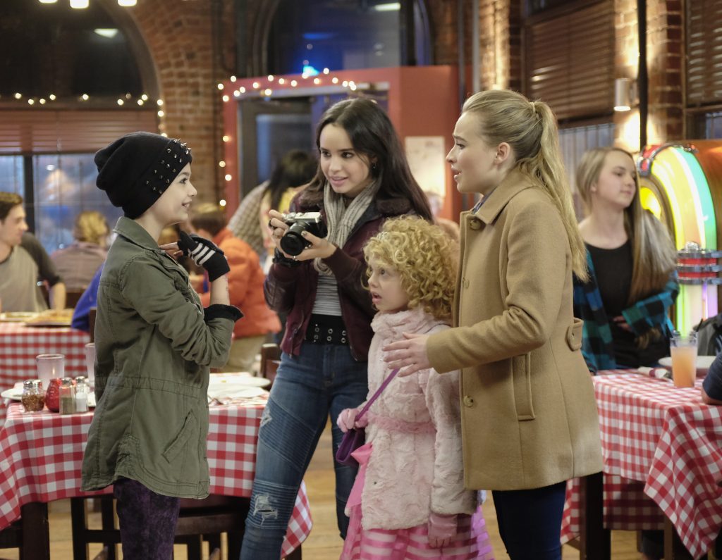 ADVENTURES IN BABYSITTING - "Adventures in Babysitting," inspired by the hugely popular 1980s film of the same name, is an upcoming Disney Channel Original Movie starring Sabrina Carpenter (of Disney Channel's hit comedy series "Girl Meets World") and Sofia Carson (of the hit Disney Channel Original Movie "Descendants"). In "Adventures in Babysitting," a dull evening for two competing babysitters, Jenny (Sabrina Carpenter) and Lola (Sofia Carson), turns into an adventure in the big city as they hunt for one of the kids who somehow snuck away. The Disney Channel Original Movie will premiere summer 2016. (Disney Channel/Ed Araquel) NIKKI HAHN, SOFIA CARSON, MALLORY JAMES MAHONEY, SABRINA CARPENTER